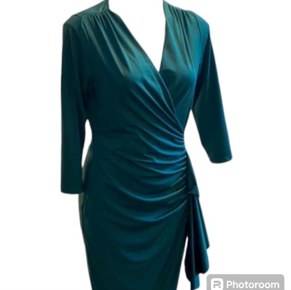 Venus emerald green wrap style detail dress bodycon sz Large
